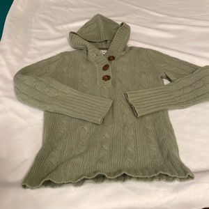 Mimi Maternity Sweater Women’s Small Green ribbed hooded‎ wood buttons sweater